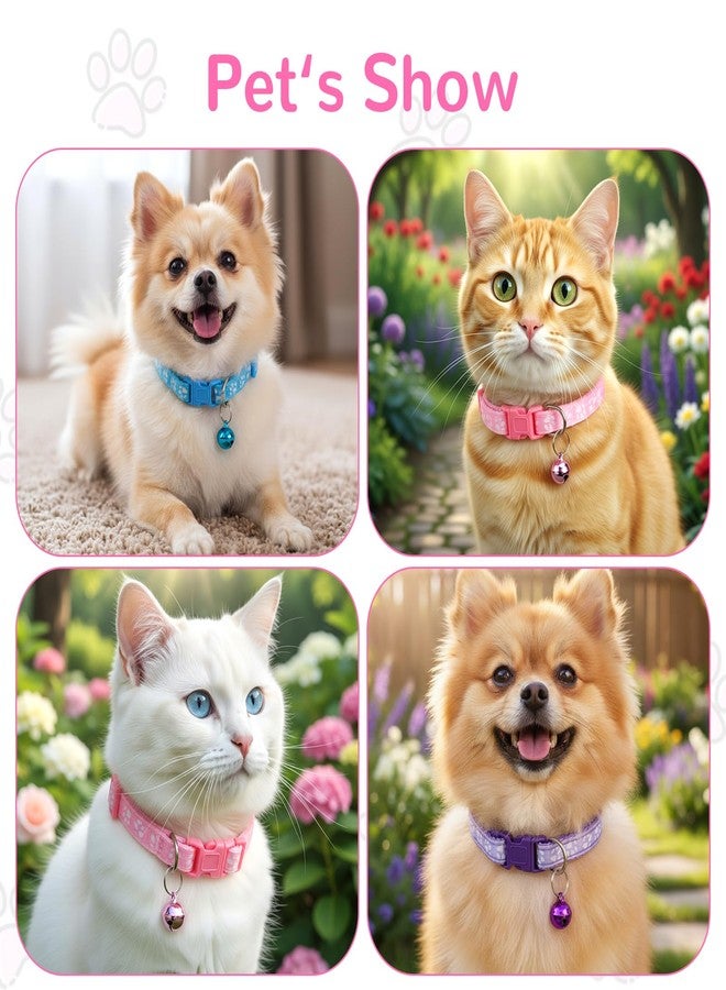 Guduling 3pcs Puppy Collar and Leash Set with Bell, Adjustable Collar and Leash for Small Dogs, Paw Print Collars for Puppy Small Dogs & Tiny Kitten (Purple, Pink, Blue) - Image 2